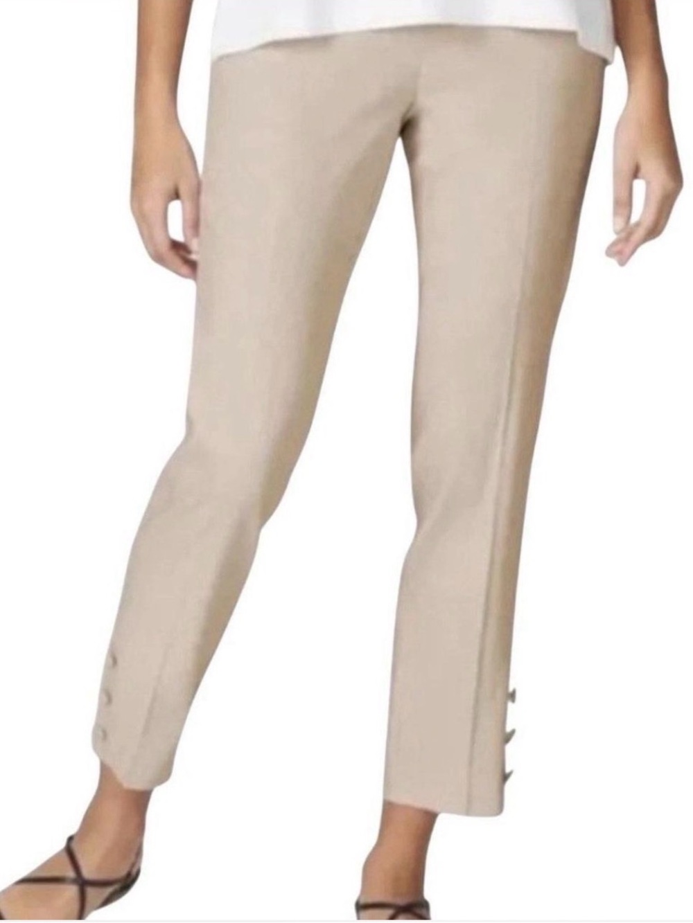 J.Jill Linen Stretch Button-Hem Ankle Pants Macadamia Beige Sz Large